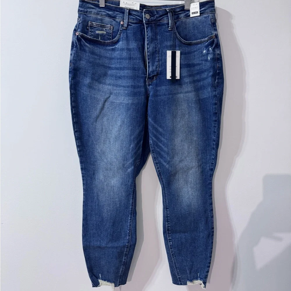 Judy Blue Indigo Distressed Back Pocket & Raw Hem Jeans Size 18W